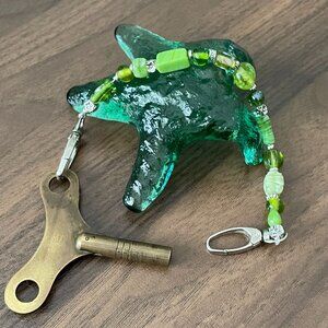 Beaded Green Glass Beads Keychain Key Finder Zipper Pull Bag Jewelry Charm